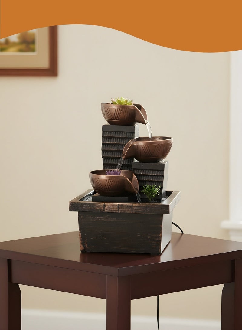 JUNI Indoor Tabletop Water Fountain with Artificial Plants – Decorative Flowing Water Ornament for Home Décor, Relaxing Table Fountain for Living Room, Bedroom & Office Desk - Image 2